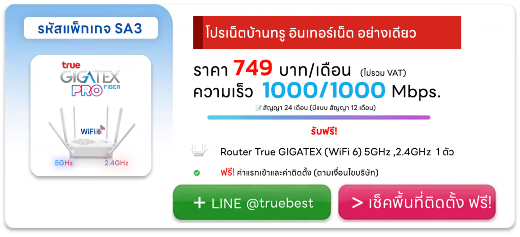โปรเน็ตบ้านทรูเน็ตอย่างเดียว SA3 ของบริษัท เบสท์เน็ตไวไฟ ล่าสุด